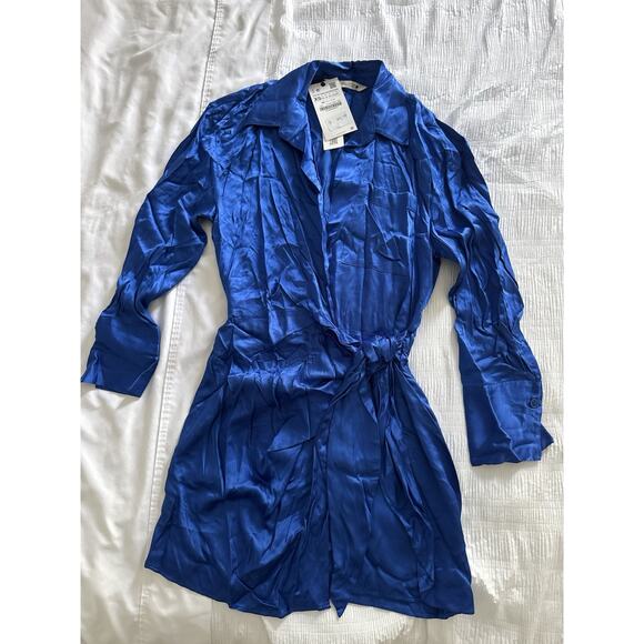 Zara Dresses & Skirts - NWT Zara Wrap Dress Royal Blue Satin Women's XS Wedding Guest Cocktail Short